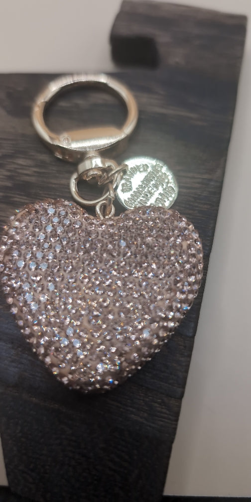 Golden Rhinestone Heart Keychain, double sided, Branded, Gift,