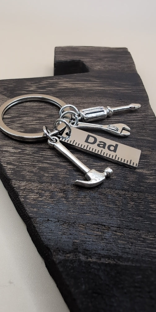 Dad, keychain, Father, Father's day, gift, Birthday, ruler, hammer, screwdriver, love