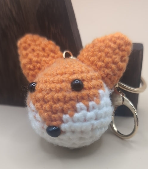 Handmade, crochet, orange fox head, keychain, stress relief, gift, birthday