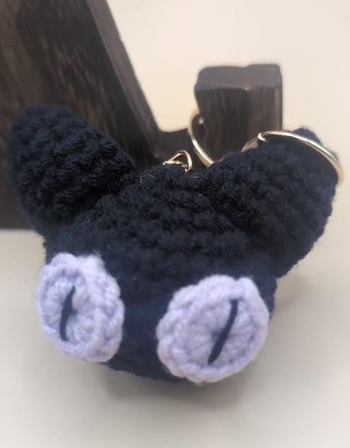 Handmade, crochet, black cat head, keychain, stress relief, gift, birthday