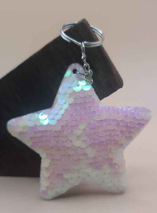 Double sided, Sequin, color change, flip, mermaid, mermaid theme, star, pearl pink, gift, birthday, pearl to white, keychain