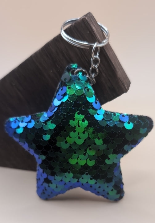 Double sided, Sequin, color change, flip, mermaid, mermaid theme, star, blue, green, blue/green, gift, birthday, keychain