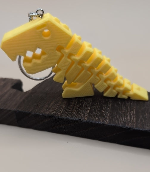 Flexible Rex dinosaur, 3d printed, yellow, keychain, gift, birthday parties, party gifts, dino , flexi, kids, toys, stress reliever