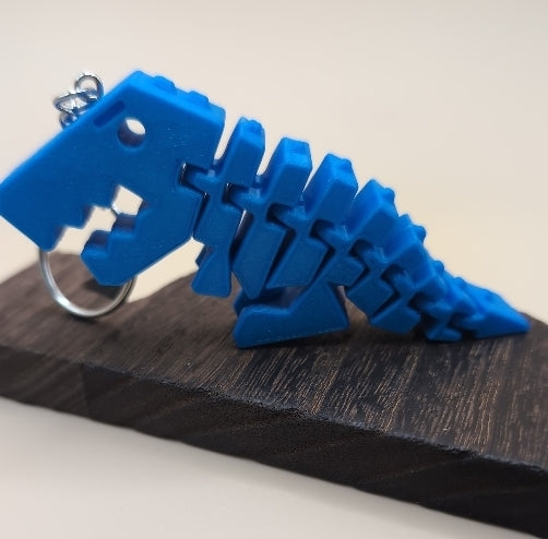 Flexible Rex dinosaur, 3d printed, blue, keychain, gift, birthday parties, party gifts, dino , flexi, kids, toys, stress reliever