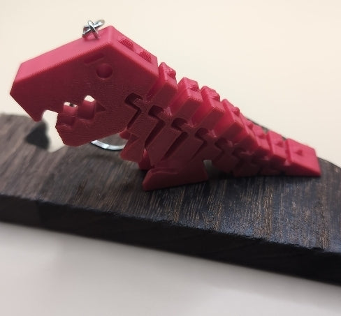 Flexible Rex dinosaur, 3d printed, red, keychain, gift, birthday parties, party gifts, dino , flexi, kids, toys, stress reliever