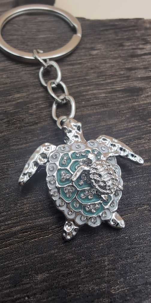 Turtle, keychain, diamond accents, Sea Turtle, Sea, ocean, blue, sparkle, gift, double turtle, Mother's day, birthday, 
