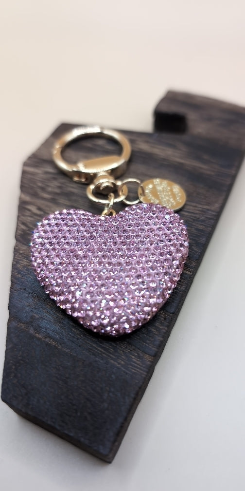 Pink Rhinestone Heart Keychain, double sided, Branded, Gift,